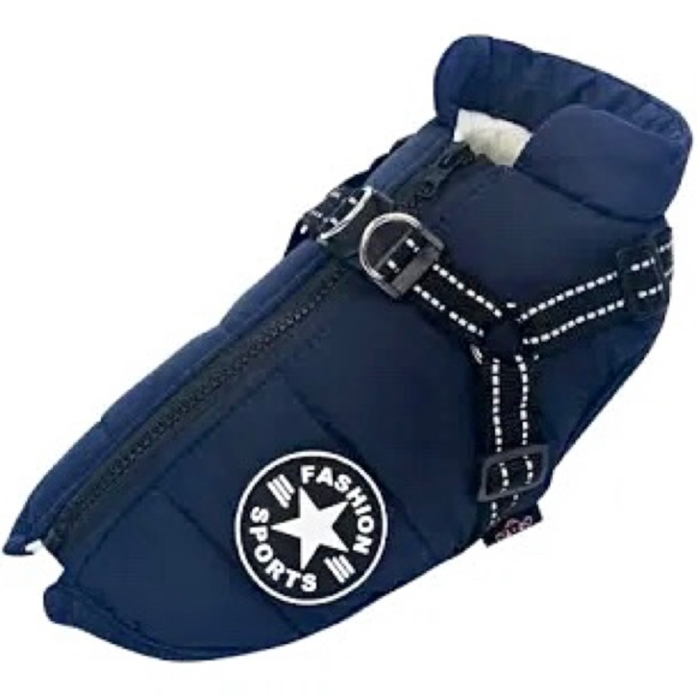 PawRoll dog puffer vest jacket, Large blue water resistant harness lined - Picture 1 of 13